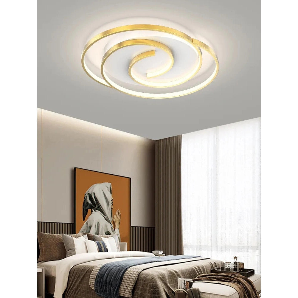 Trade Shop - Plafoniera Led 45w Cerchio Spirale Vortice Oro Lampadario Soffitto Luce 4000k 70630 -