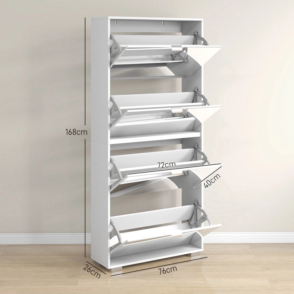 Scarpiera Salvaspazio Slim con Specchio e 4 Cassetti 24 Paia di Scarpe 76x26x178 cm Bianco