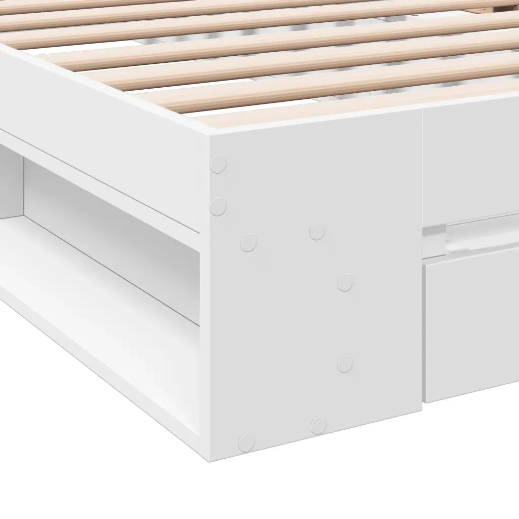 Giroletto con Cassetto-Struttura Letto con contenitore Bianco 100x200 cm in Legno Multistrato