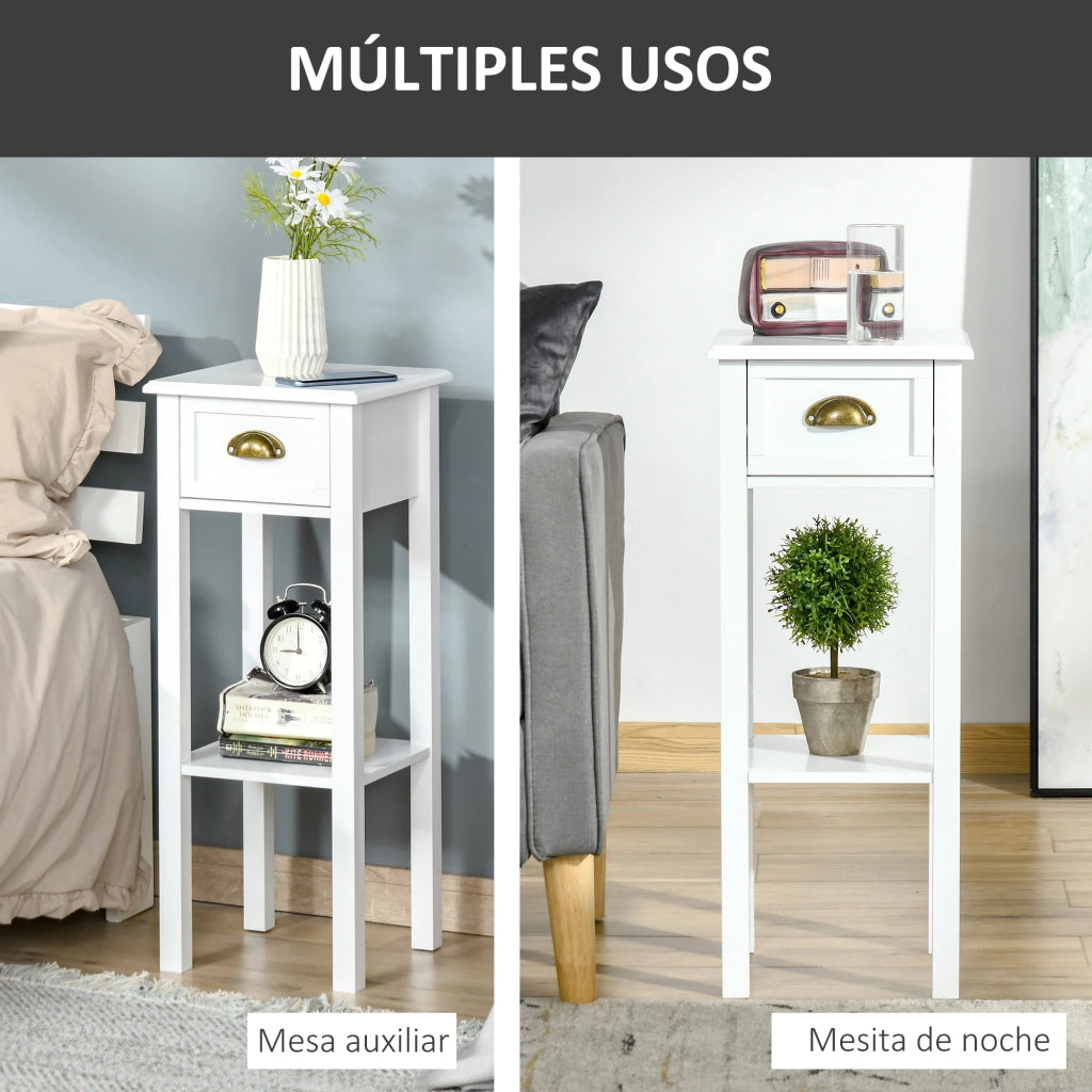 Tavolino con Cassetto e Ripiano ¨C zephmum ¨C 30x30x75 cm Bianco