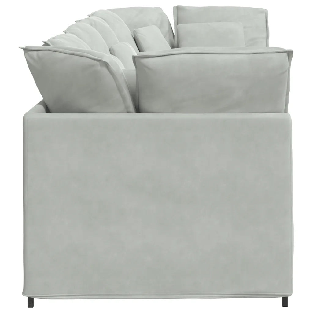Divano Modulare con Cuscini in Velluto Grigio Chiaro 3321279