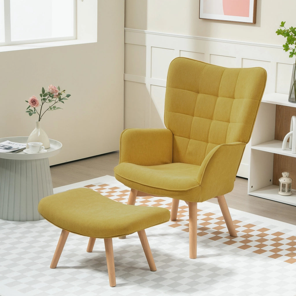 Poltrona Relax con Poggiapiedi in Tessuto e Gambe in Legno ¨C Zephmum ¨C Arancione