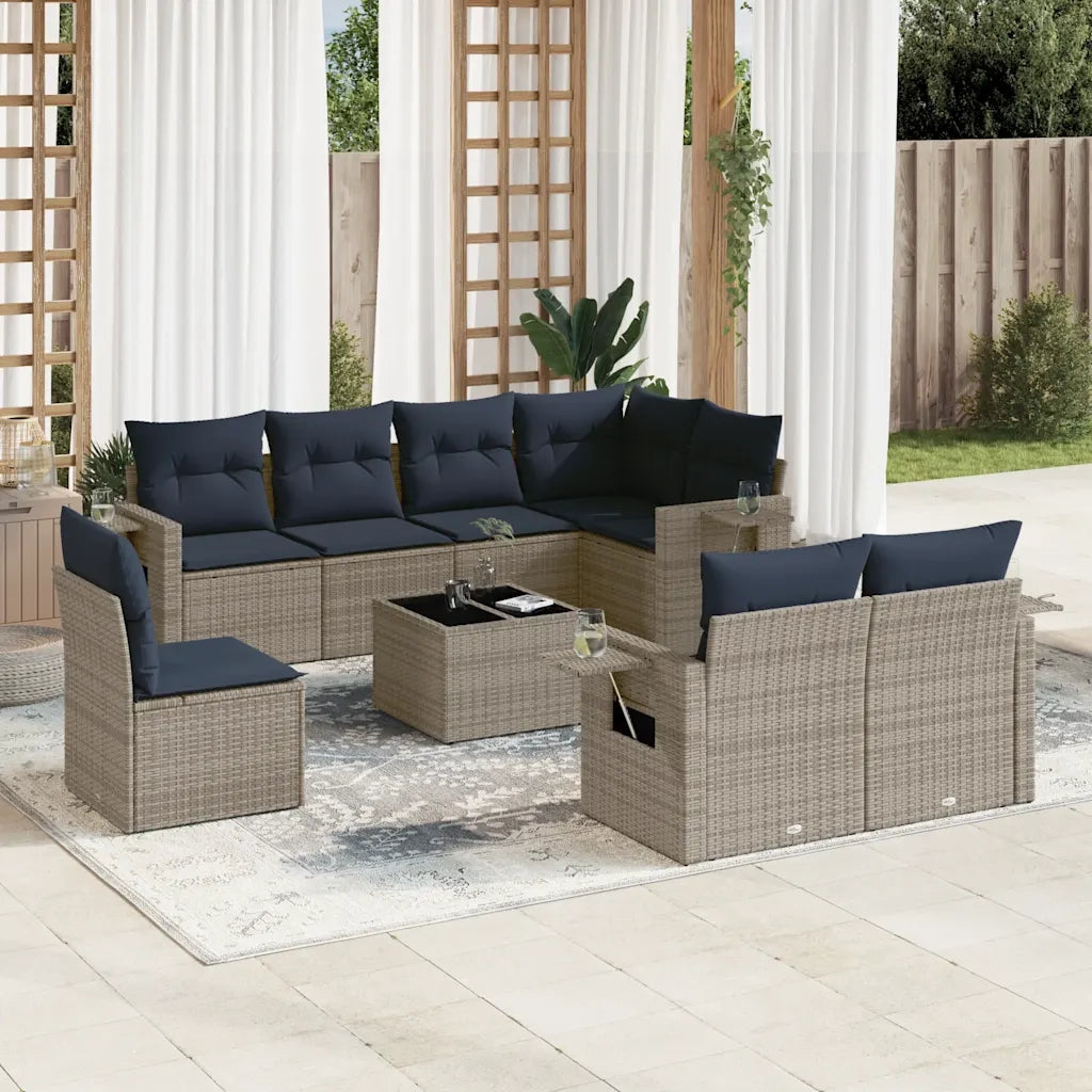 Set Divani da Giardino 9 pz con Cuscini Grigio in Polyrattan 3220450