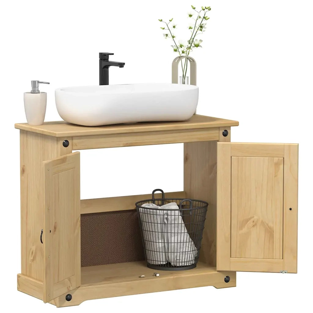 Mobile Lavabo | Armadio Lavabo da Bagno Corona 73x33x60cm Legno Massello di Pino