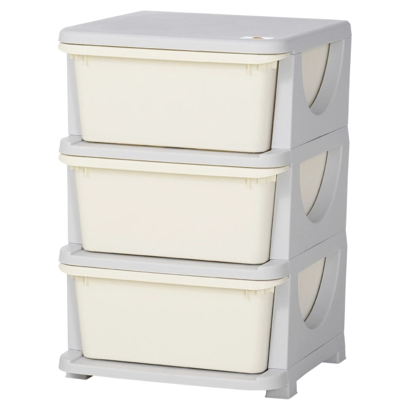 Contenitore per bambini con 3 cassetti estraibili, plastica, 37 x 37 x 56,5 cm, bianco crema