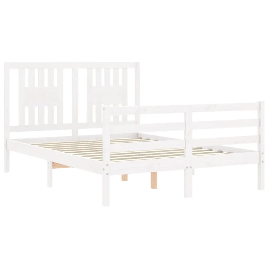 Giroletto con Testiera-Struttura Letto con testiera Bianco Small Double Legno Massello 497919