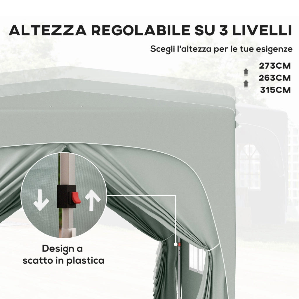 Gazebo da Giardino Pop-Up 300x300x273 cm Pieghevole con Altezza Regolabile e Protezione UPF50+ Grigio Chiaro