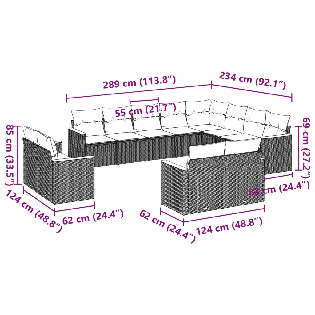 Set Divani da Giardino 12 pz con Cuscini Nero in Polyrattancod mxl 112519
