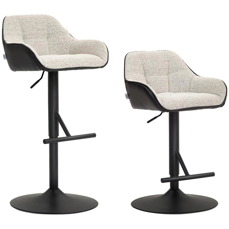 SET 2 SGABELLI IMBOTTITI AD ALTEZZA REGOLABILE CON SCHIENALE E BRACCIOLI 52.5X53X86.5-108 CM NERO GRIGIO CHIARO