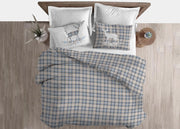 Copripiumino Sacco Piumone Cotone Flanella Pensieri Delicati Dis. Tartan Cervo - Singolo - Azzurro