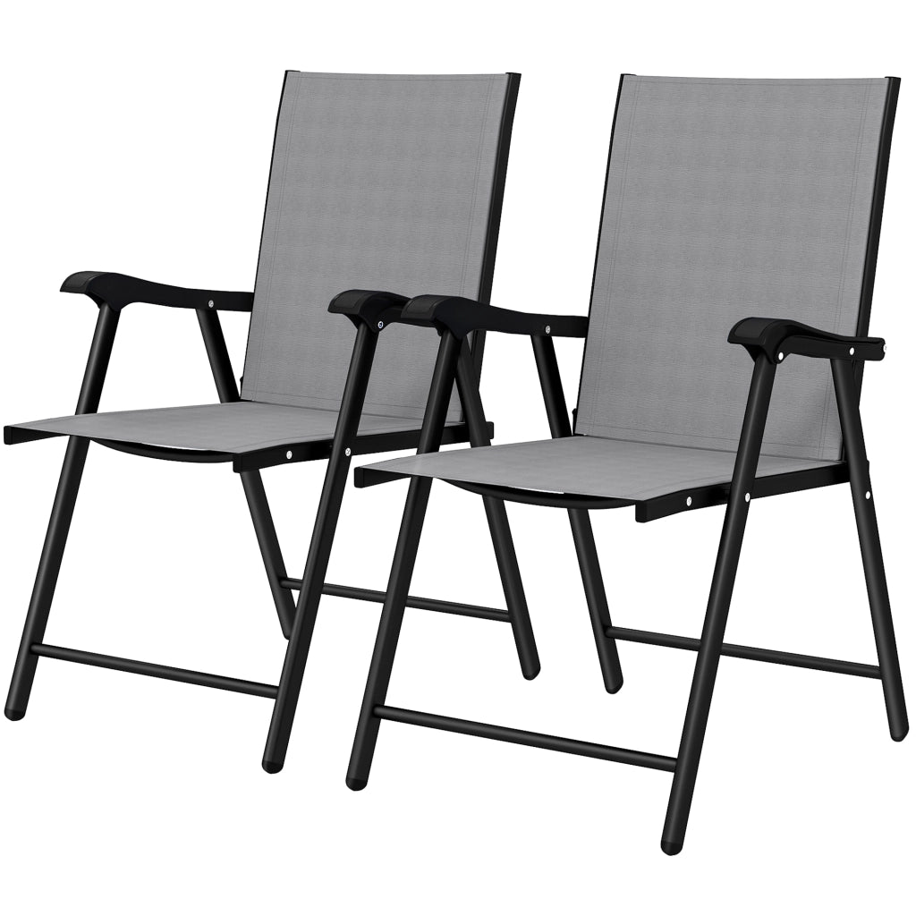 Set di 2 Sedie da Pranzo Pieghevoli con Schienale Alto e Braccioli ¨C zephmum ¨C Grigio Chiaro