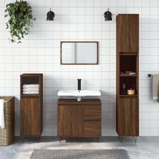 Cassa da bagno 30x30x190 cm - Legno marrone - Spazio di stoccaggio per medicinali e toilette