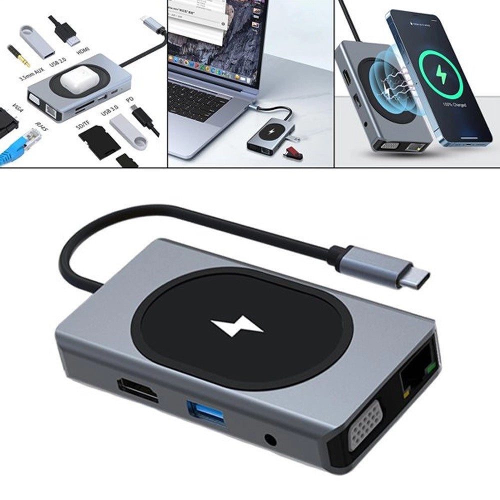 Trade Shop - Hub Docking Station Usb-c Con Ricarica Wireless Q-hu666 Adattatore Multifunzione -