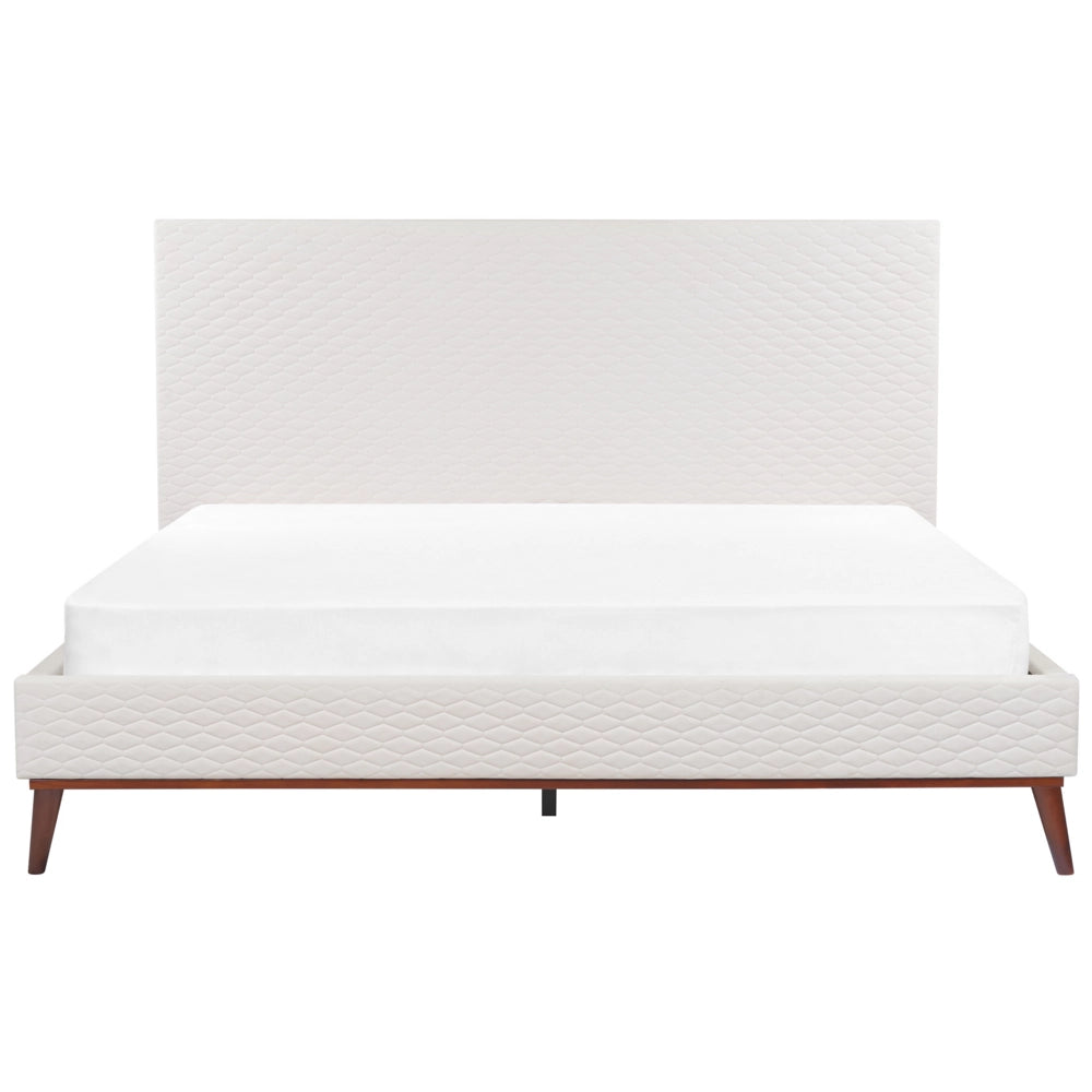 Letto imbottito in velluto bianco sporco 180 x 200 con struttura imbottita a nido d'ape trapuntato stile classico
