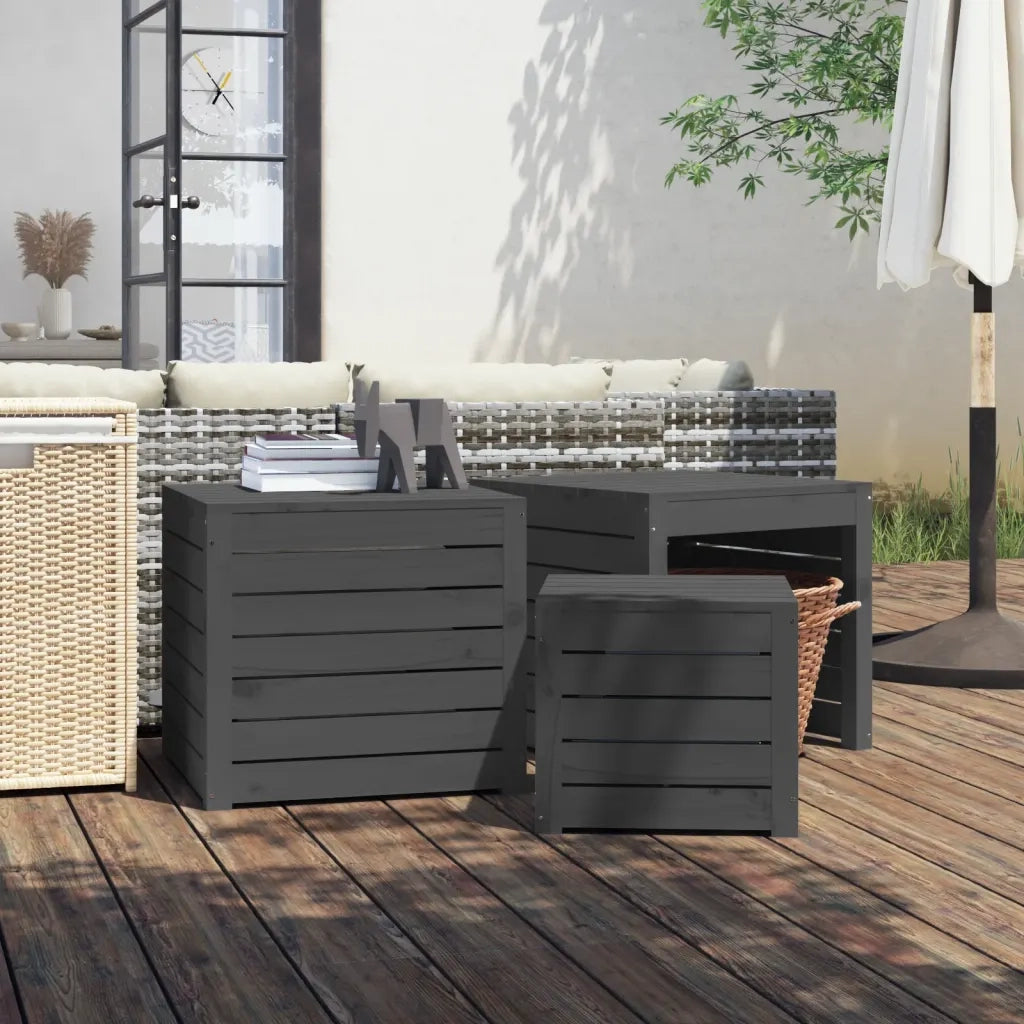 Set Cassette da Giardino 3 pz Grigio in Legno Massello di Pino CFW2592318