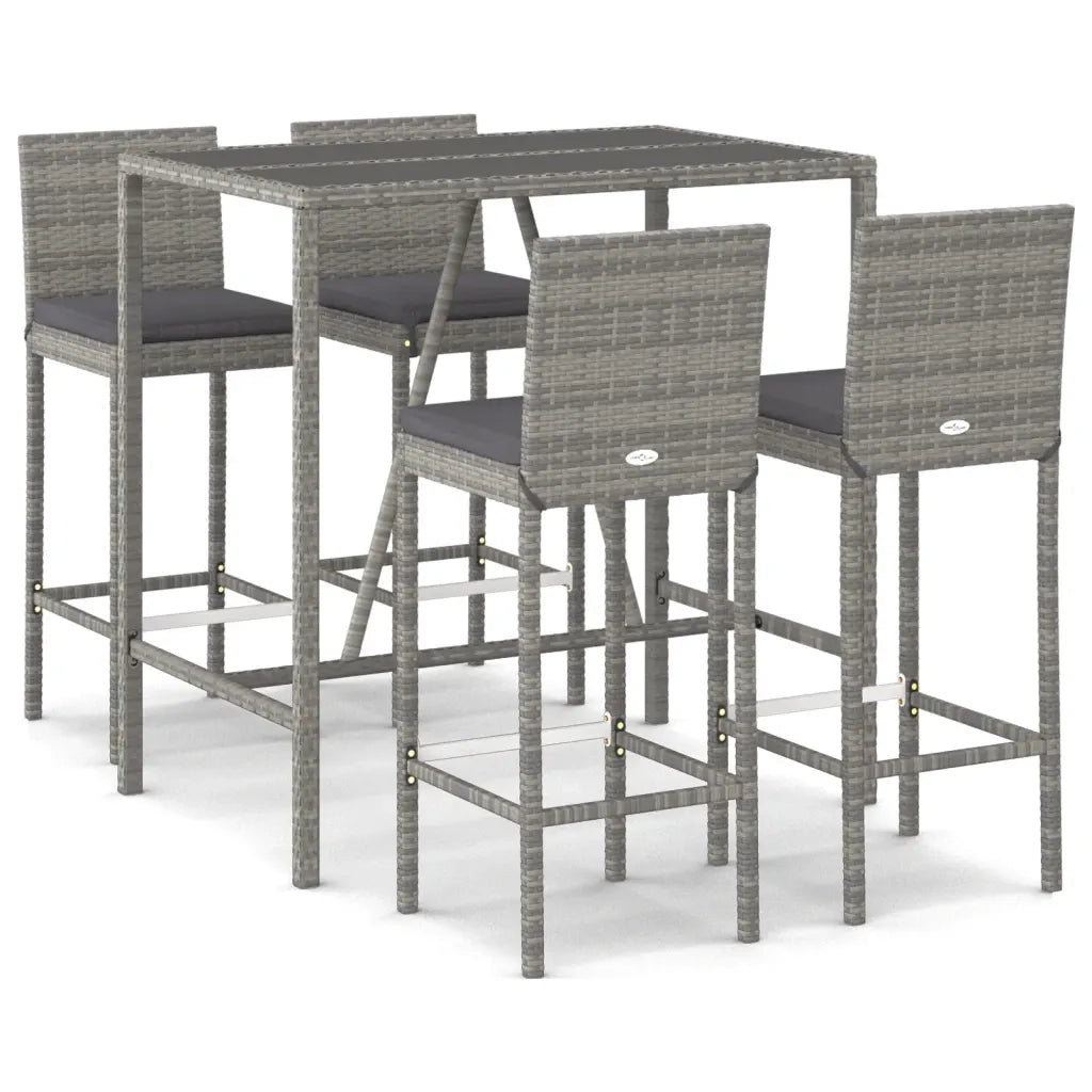 Set Bar da Giardino 5 pz con Cuscini in Polyrattan Grigiocod mxl 100672