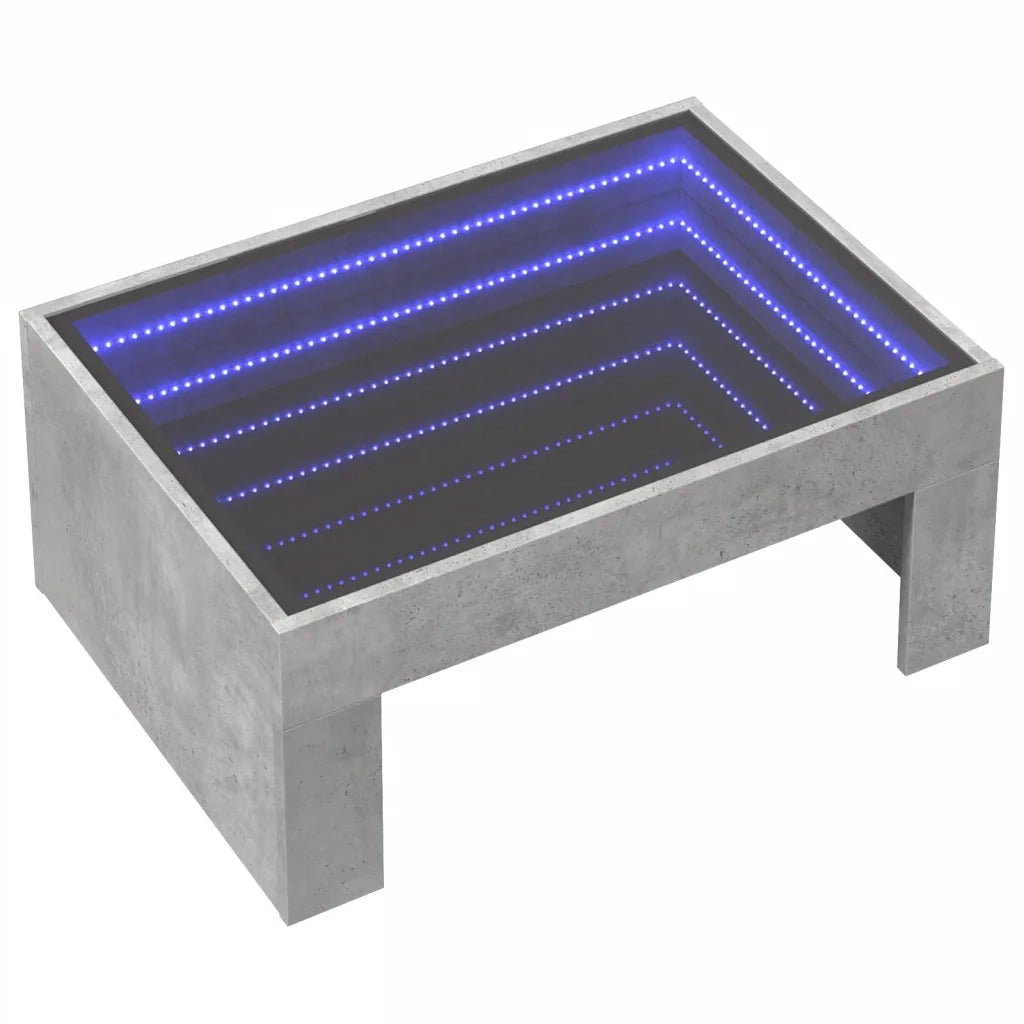 Tavolino da Salotto con LED Infinity-Tavolino da soggiorno Grigio Cemento 70x50x30 cm