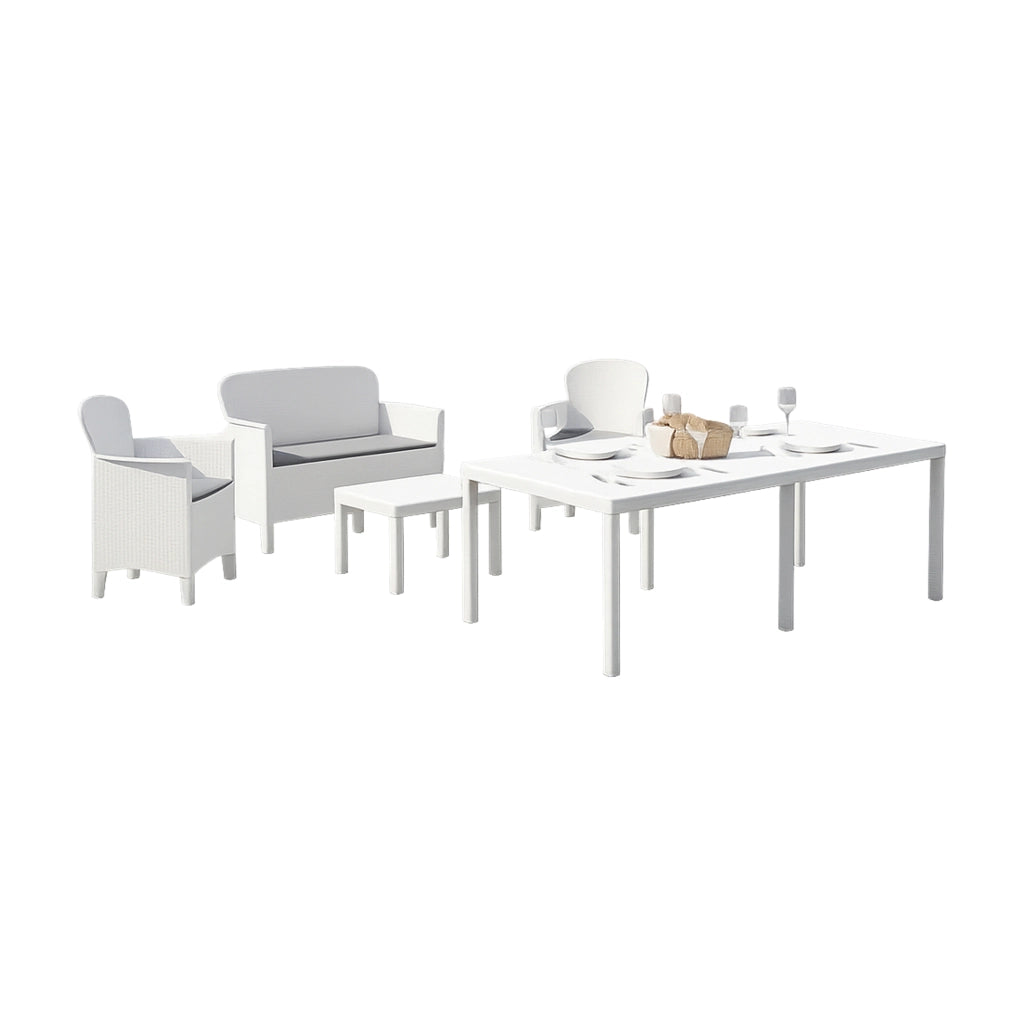 Salottino Outdoor Domaso, set Salotto da Esterno Salottino 4 Posti, Tavolo 10 Posti Posti Made in Italy, Bianco
