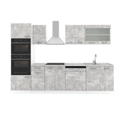 Vicco Cucina componibile Calcestruzzo 300 cm con armadio alto, PL Marmo