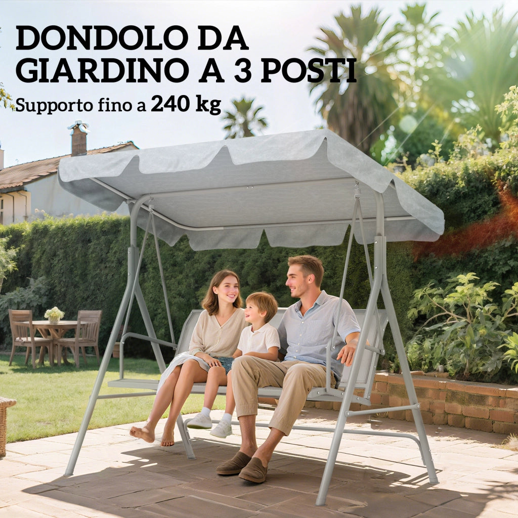 Dondolo da Giardino 3 Posti con Tetto ¨C zephmum ¨C Grigio Chiaro 171x108x154 cm