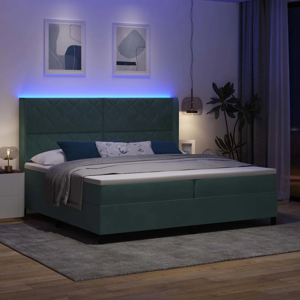 Letto con Box Springs LED e Materasso Verde Scuro 200 x 200 cm 3343943