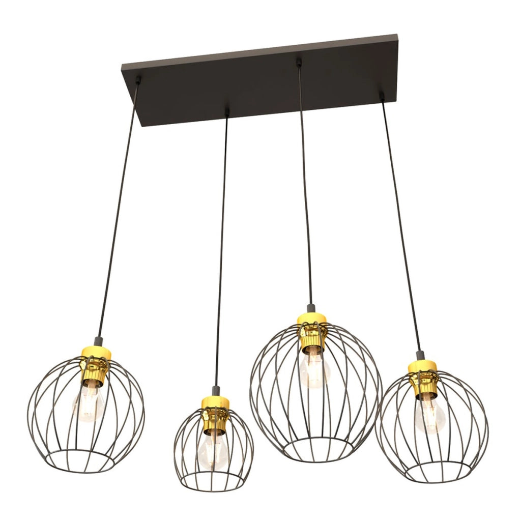 Lampada a sospensione Nando in acciaio nero e oro