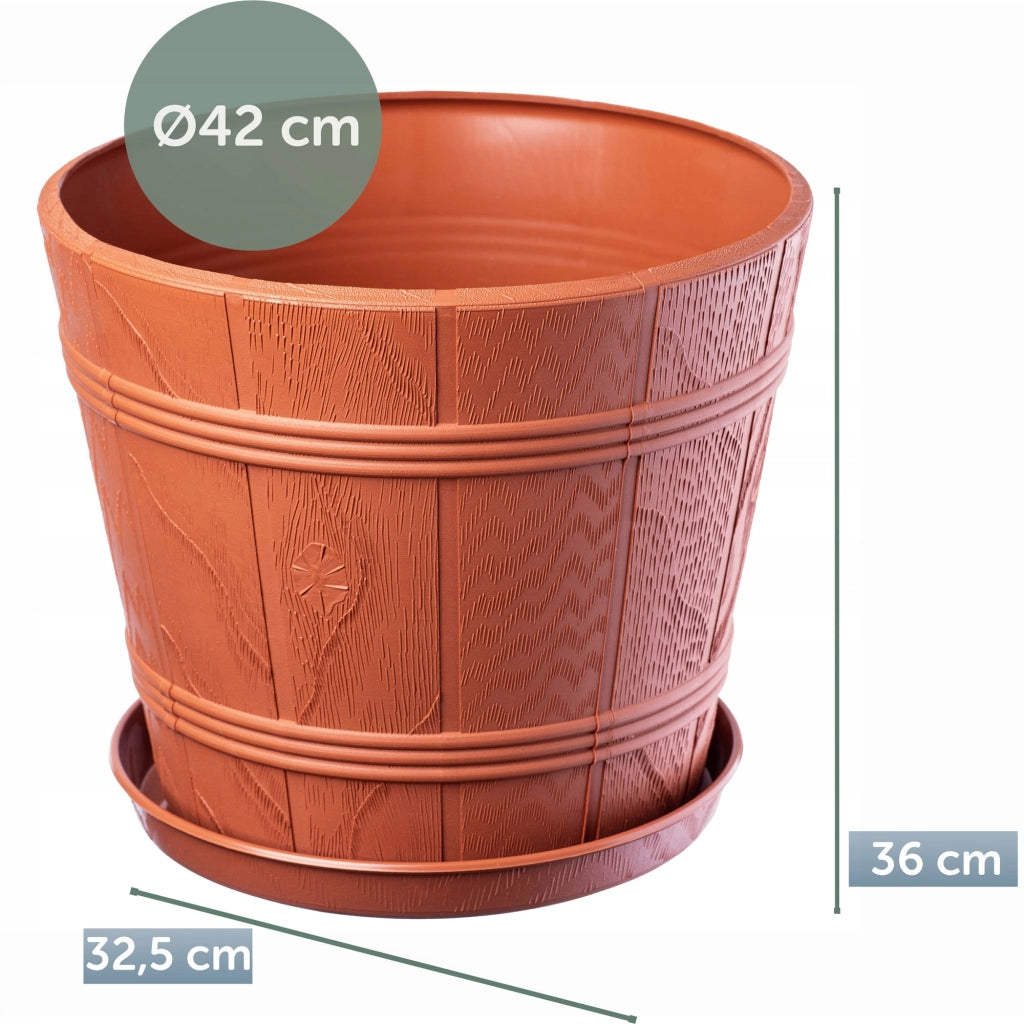 Vaso da fiori KADAX da 42 cm con coperchio effetto legno e supporto in plastica.