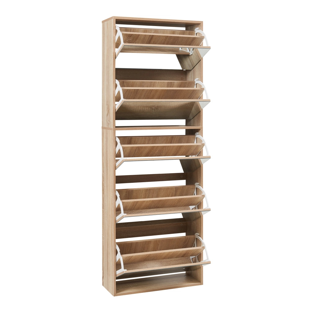 Scarpiera Stretta Lund con Ante a Specchio e 5 Contenitori Ribaltabili - Effetto Rovere Sonoma [en.casa]