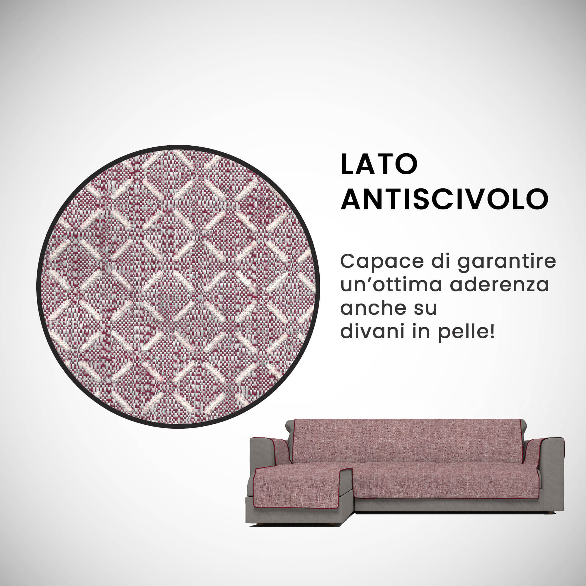 Copridivano in Poliestere con Penisola Sinistra Seduta 290 cm Bordeaux