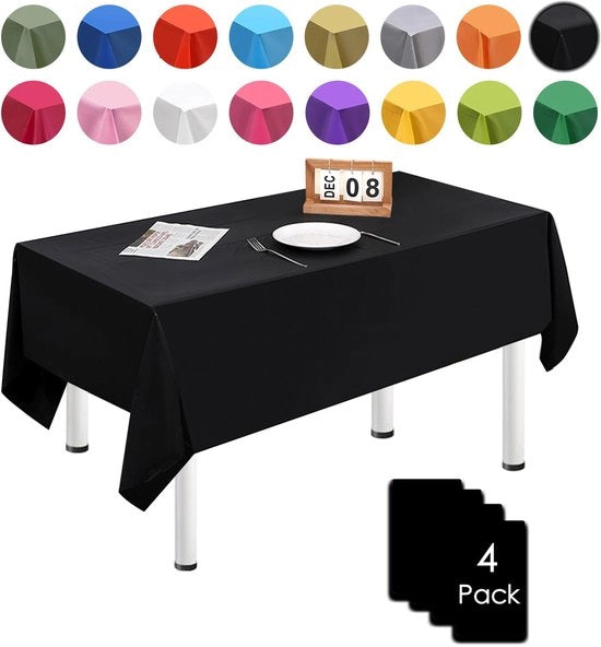 4 pacchi di tovaglioli da tavolo in plastica, neri, impermeabili, resistenti alle macchie, 137cm x 274cm, per feste di compleanno, matrimoni, Natale, feste di bambini, cucine, giardini e festeggiamenti