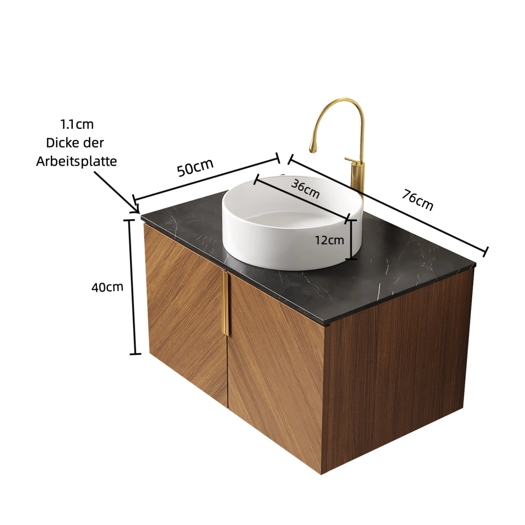Mobile sottolavabo da bagno con lavabo in ceramica e 2 ante, chiusura ammortizzata, rovere marrone, per bagno, 76 cm