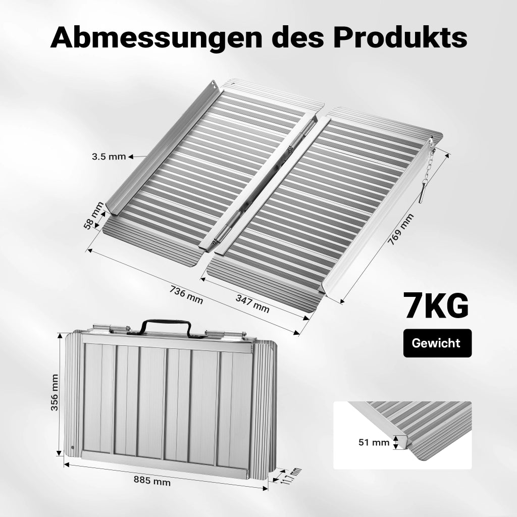 Rampa per sedie a rotelle, pieghevole e portatile, in alluminio 92 cm max 270 kg
