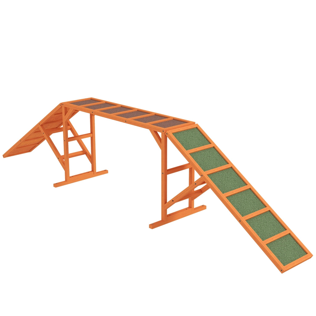 Giochi da arrampicata rampa per addestramento cani con barra di sicurezza superficie antiscivolo in legno arancione