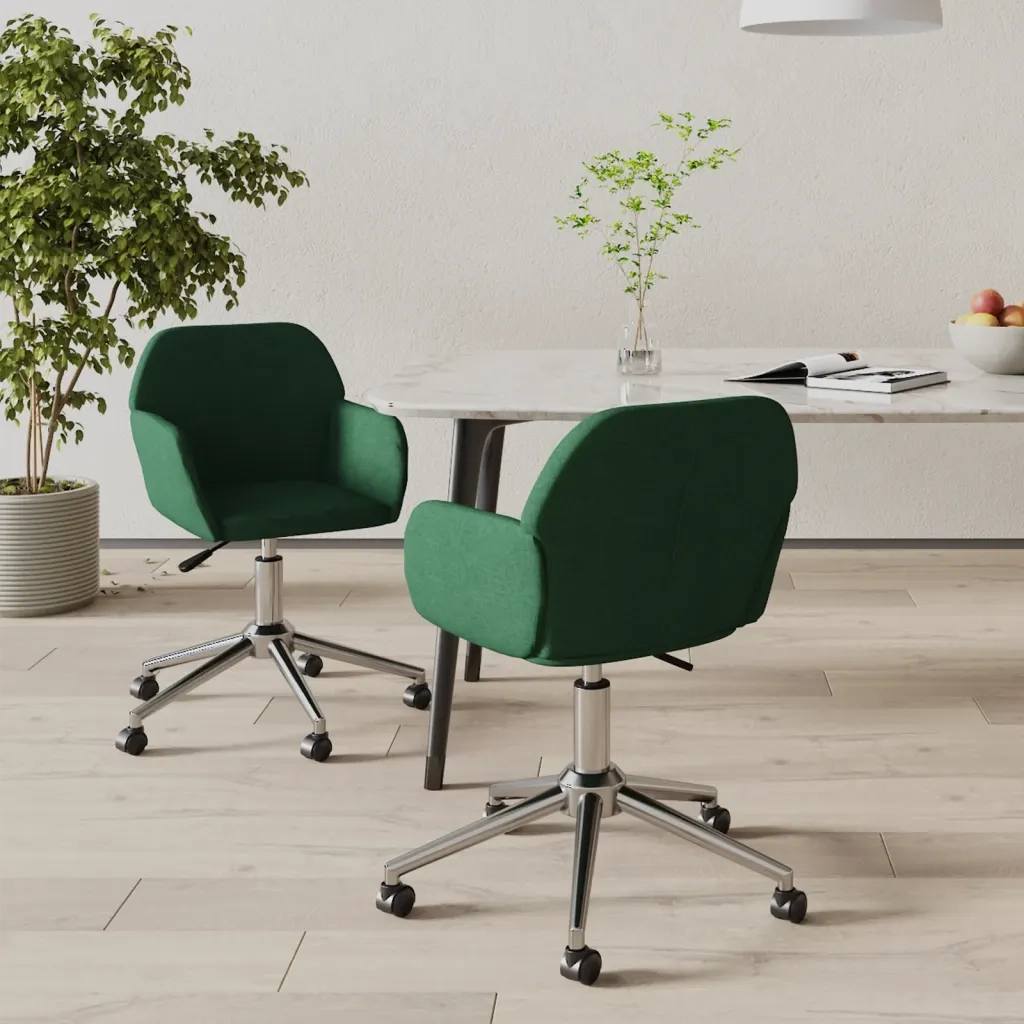 Sedie da Pranzo Girevoli 2 pz Verde Scuro in Tessuto