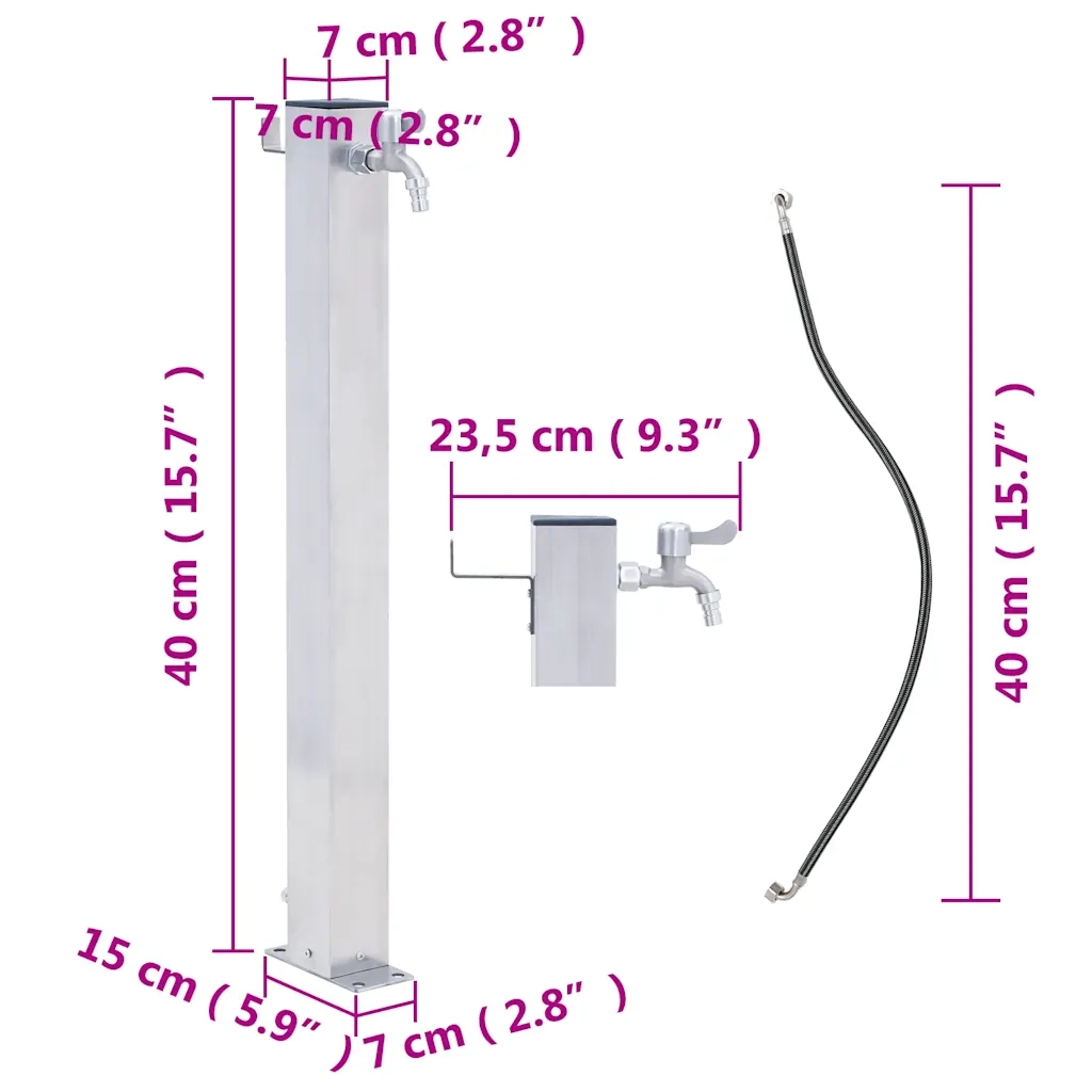 Colonna d'Acqua da Giardino 40 cm Acciaio Inox Quadrato 364496
