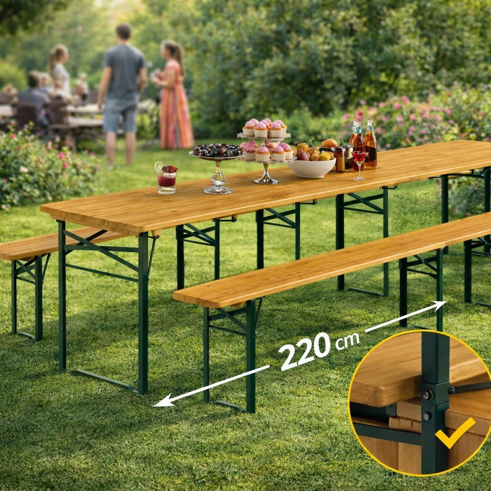 Set Birreria con 2 Panche e Tavolo Pieghevole Seduta Ergonomica Lunghezza 220cm