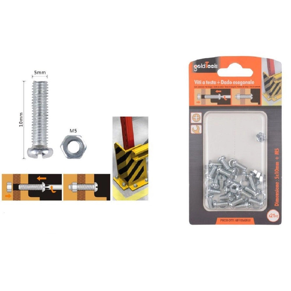 Trade Shop - Set 21 Pz Viti Vite Testa A Croce Tonda 5x10 Mm Con Dadi Dado Esagonale M5 90965 -