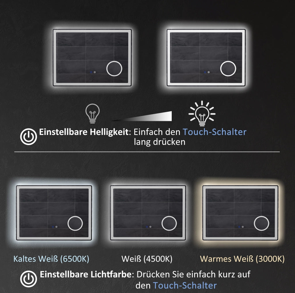 Specchio LED da bagno con ingrandimento 3x e touch