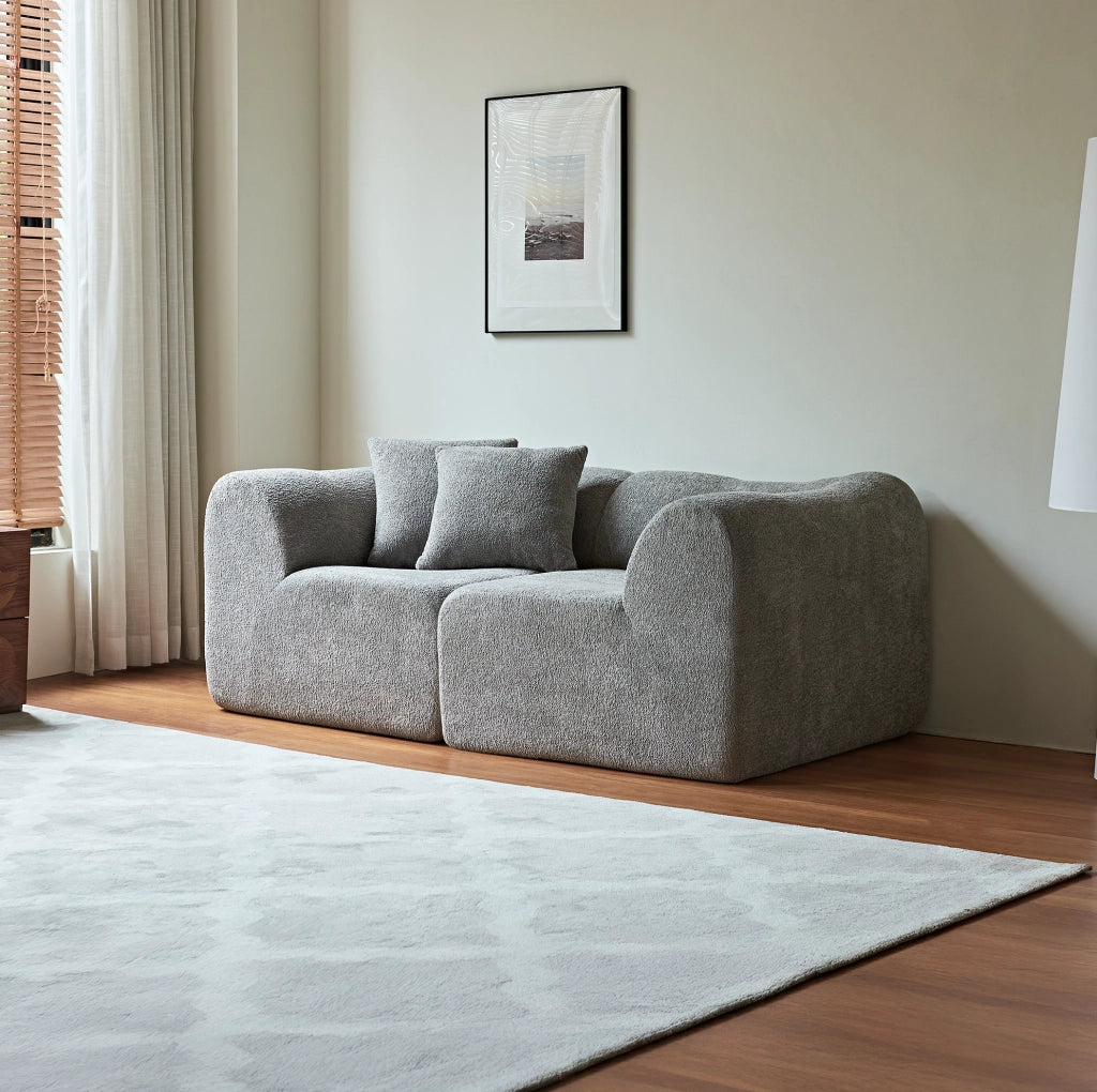 Divano 2 posti 194 x 87 x 67 cm grigio, design compatto, velluto con 2 cuscini