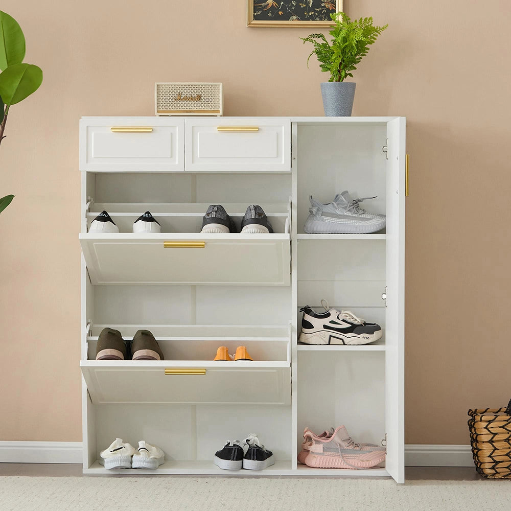 Armoire ?? chaussures pliante - Xylo - L95xP24xH107 - Bianco - Ripiani regolabili, maniglie dorate