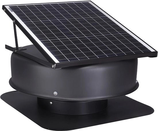 Ventilatore a energia solare, 42 W Ventilatore intelligente con termostato, telecomando, flusso d'aria di 79287 L/min, motore a corrente continua per raffreddamento efficiente