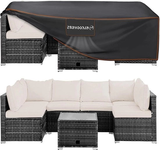 Set di tavolo per patio acqua resistente 250 x 210 x 90 cm, copertura di divano esterna resistente alle intemperie, sezione di divano copertura