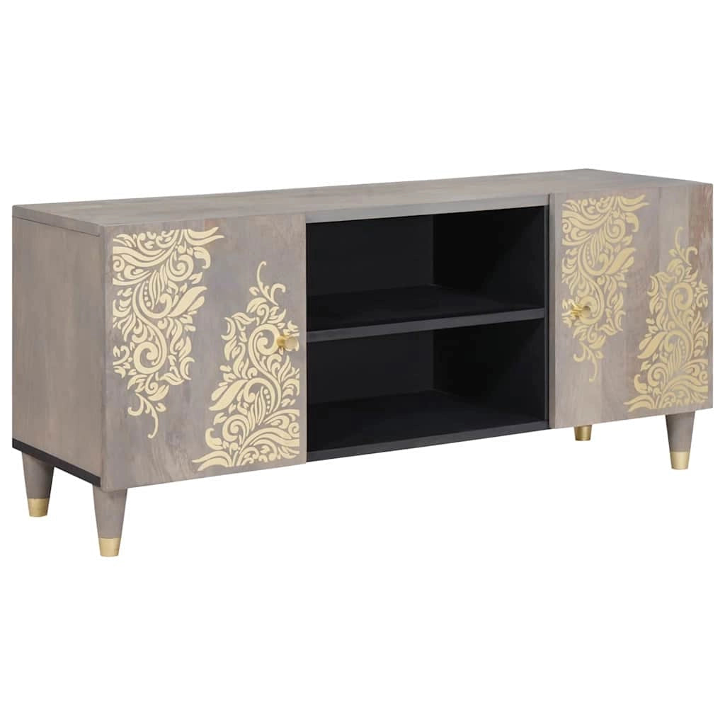 Mobile TV dal design moderno con spazio interno 105 x 33 x 46 cm legno massello di mango grigio 02_0057880