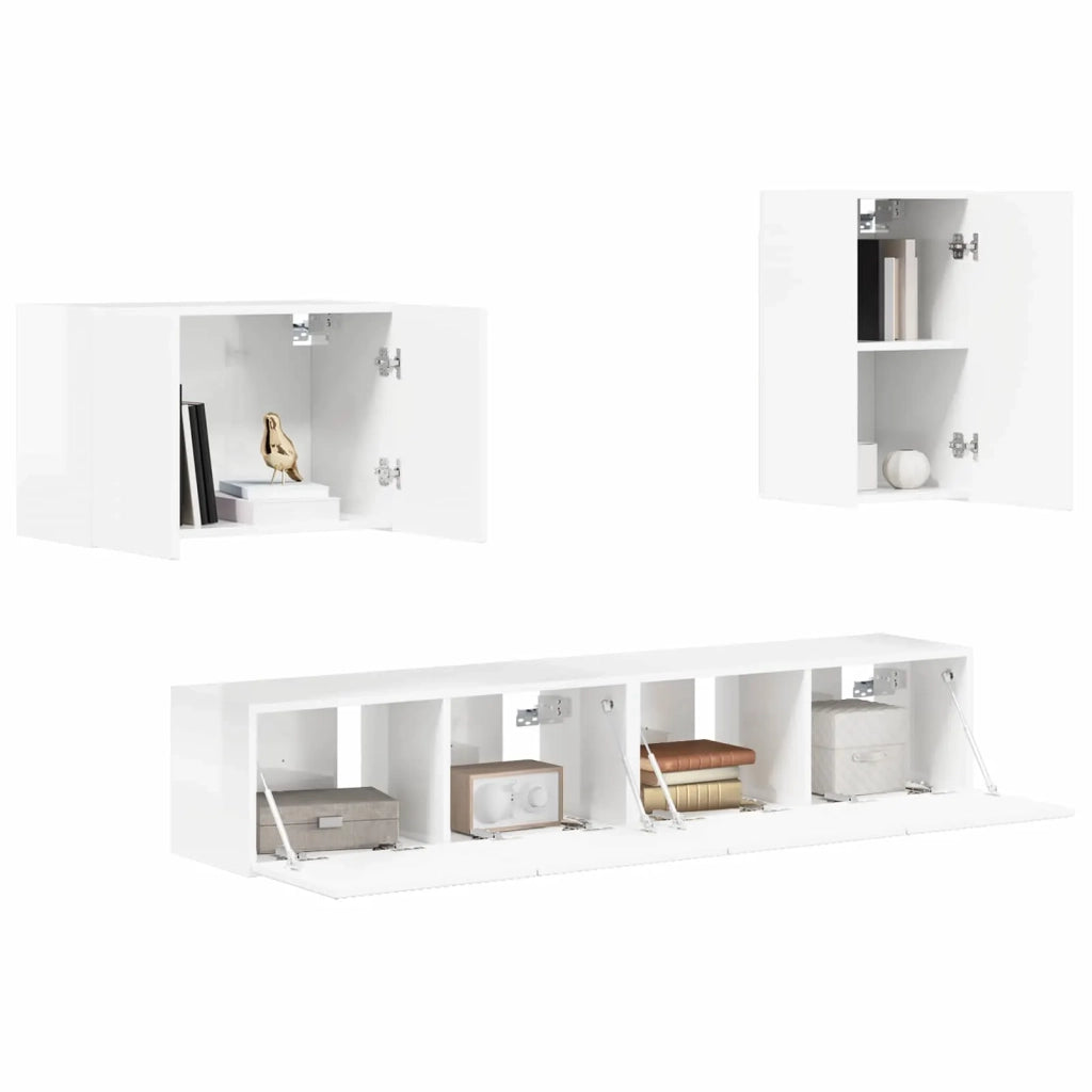 Set di Mobiletto da TV a Parete 4 pcs Bianco Lucido 3408938