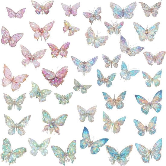 Set di adesivi holografici a forma di farfalla premium - 80 pezzi - con glitter - adesivi acqua-resistenti - libro da appendere - calendario da tasca - cover per smartphone