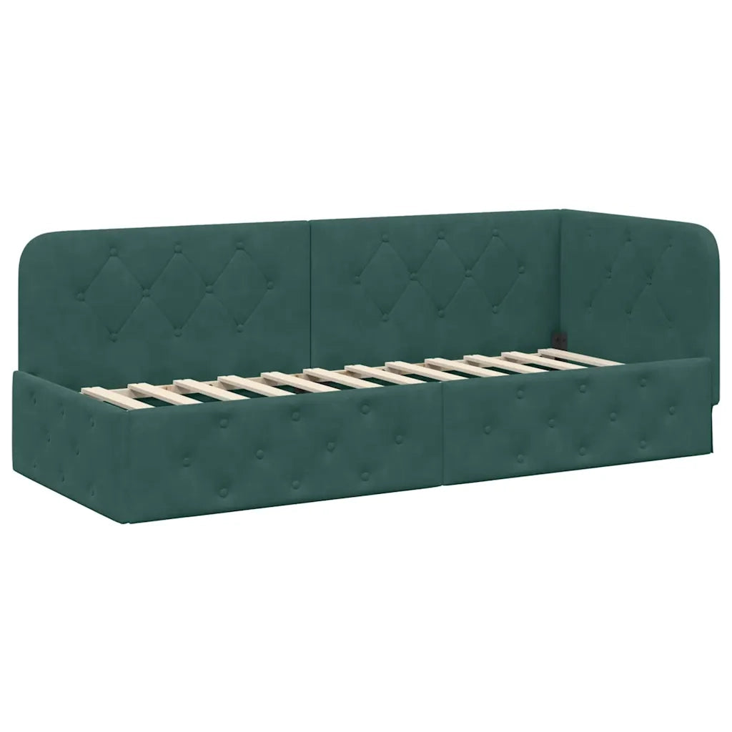 Cornice del letto ad angolo Verde Scuro 80 x 200 cm Velluto 3394064
