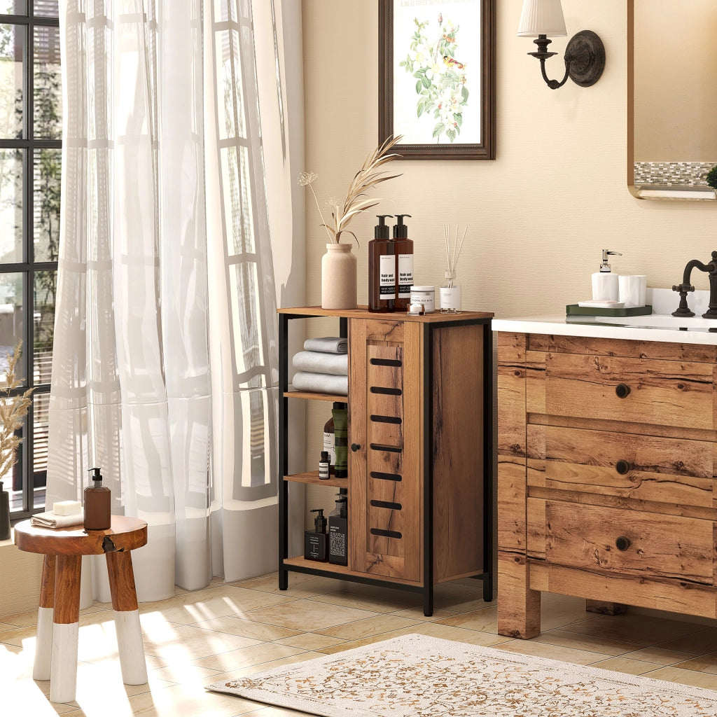 Mobile da bagno industriale con struttura in acciaio e 3 ripiani aperti ¨C zephmum ¨C 60x30x85 cm marrone rustico
