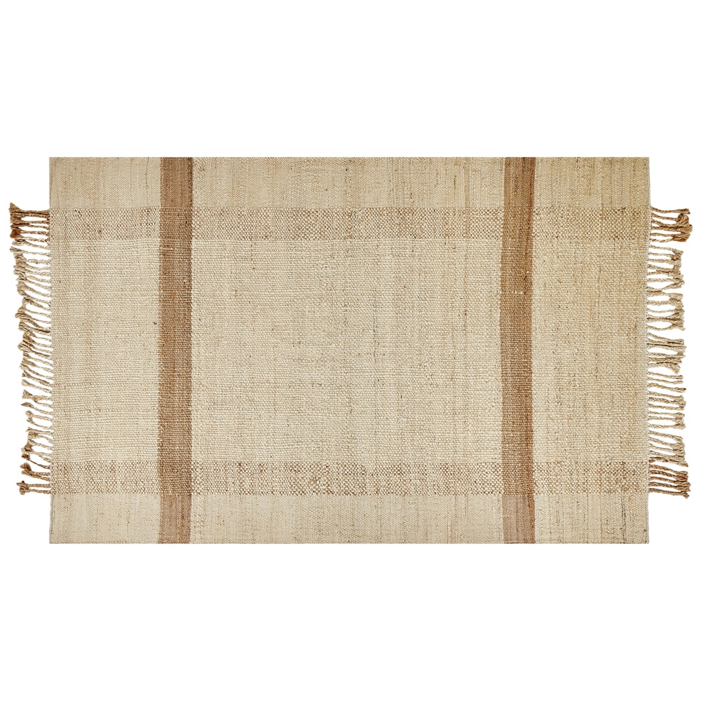 Tappeto in juta beige 140 x 200 cm con nappe motivo geometrico intrecciato a mano stile bohémien per soggiorno camera da letto