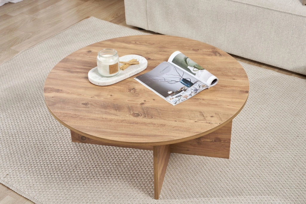 Tavolino da caffè in legno "Sun" - 90 x 90 x 40 cm - Pino atlantico