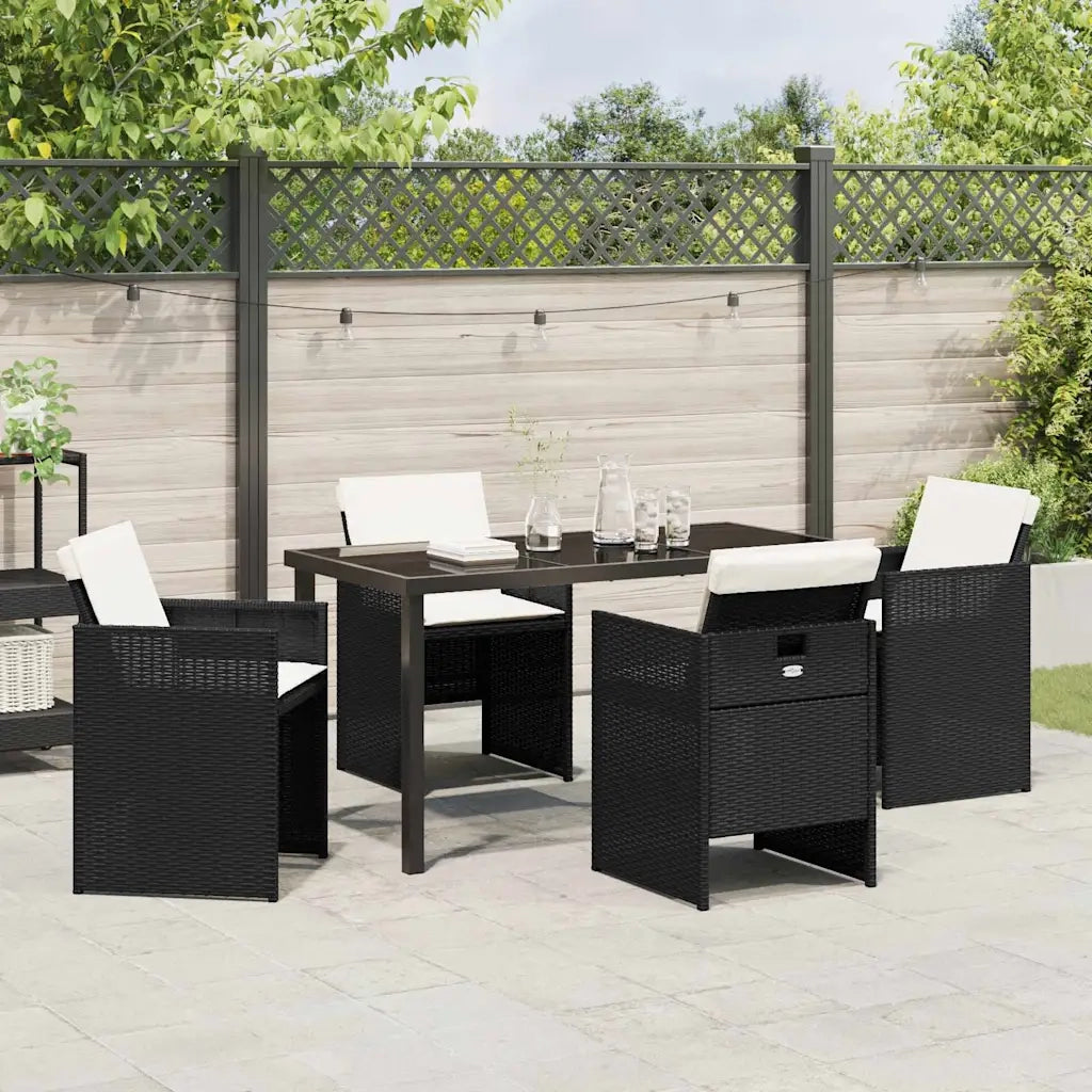 Set da Pranzo per Giardino con cuscino 5 pcs Nero polyrattan